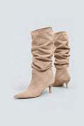 BOTTES DRAPÉES EN SUÉDINE À TALON KITTEN