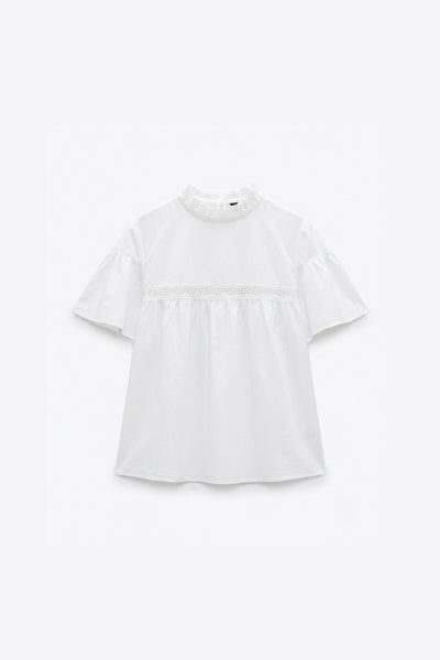 BLOUSE COURTE COL VOLANT BRODÉ