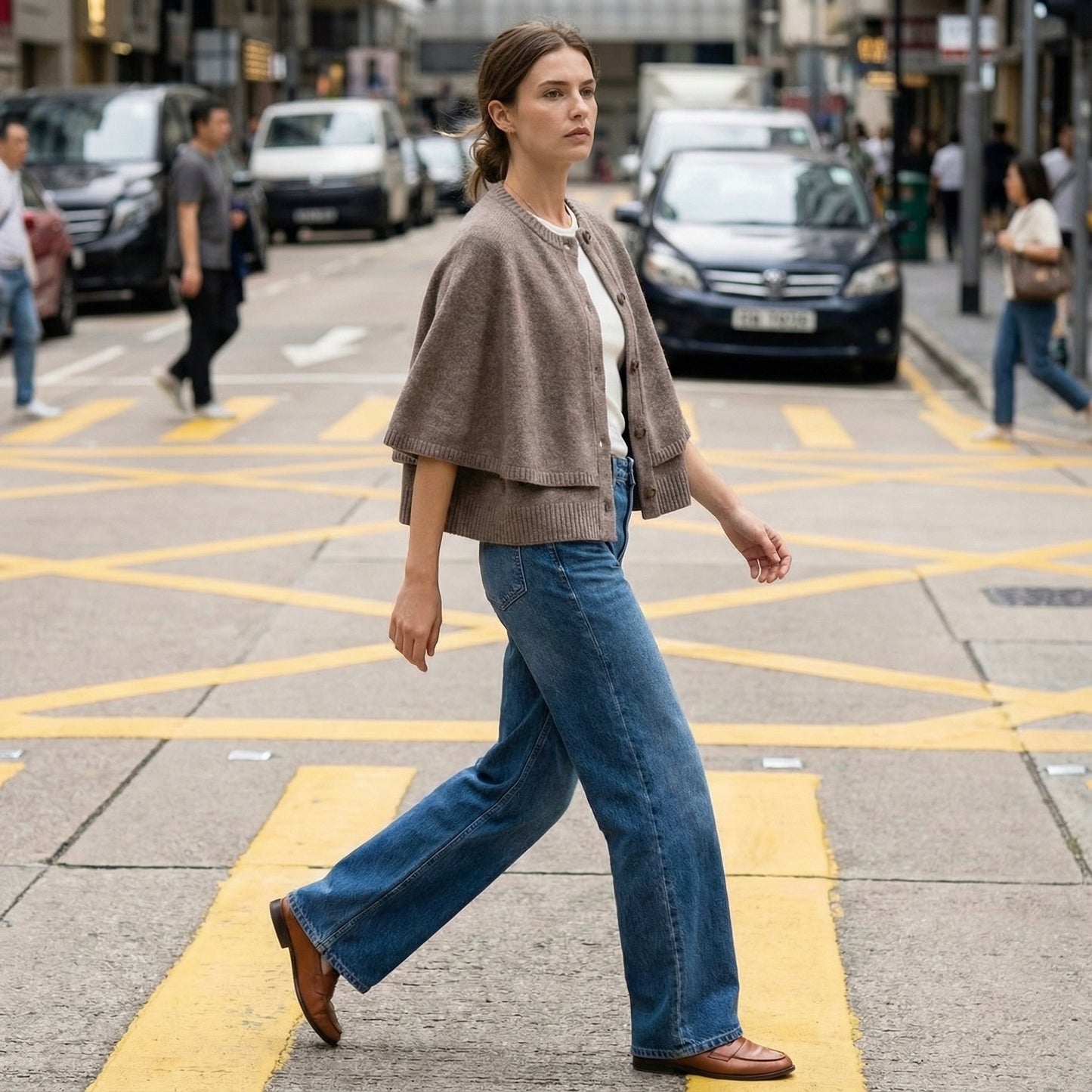 CAPE BOUTONNÉE EN MAILLE STRUCTURÉE