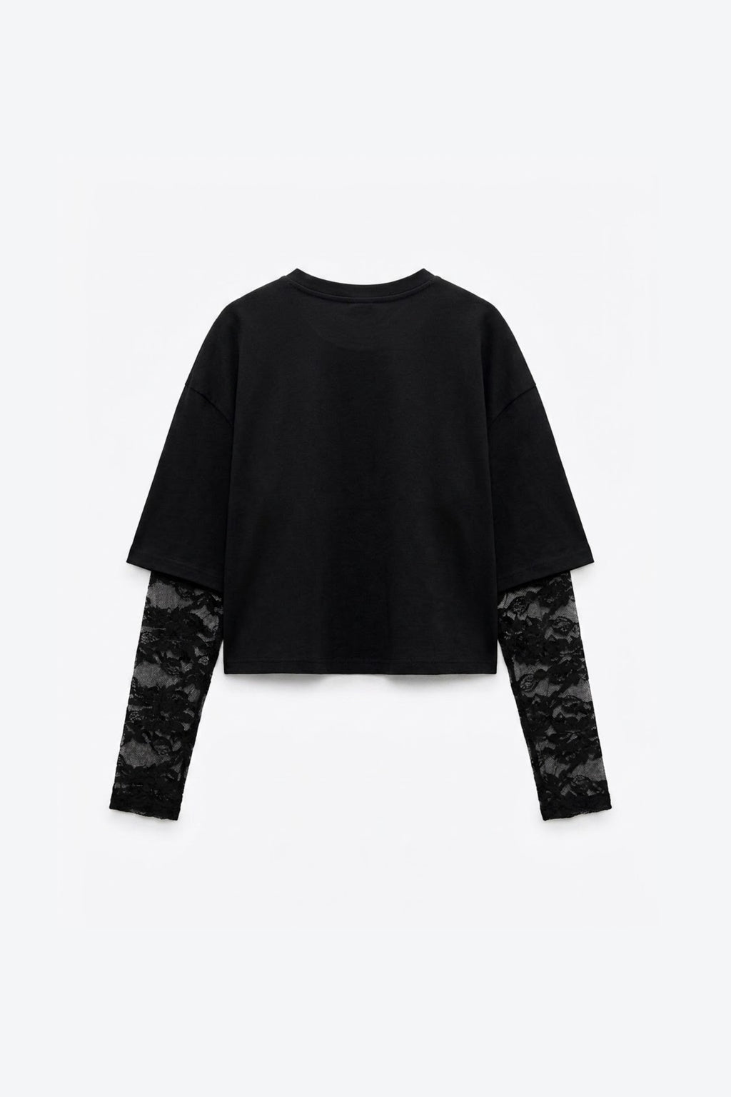T-SHIRT BI-MATIÈRE À MANCHES EN DENTELLE