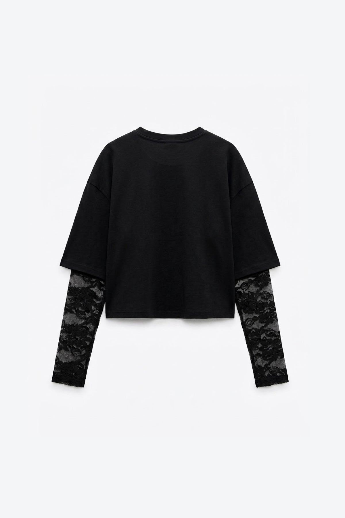 T-SHIRT BI-MATIÈRE À MANCHES EN DENTELLE