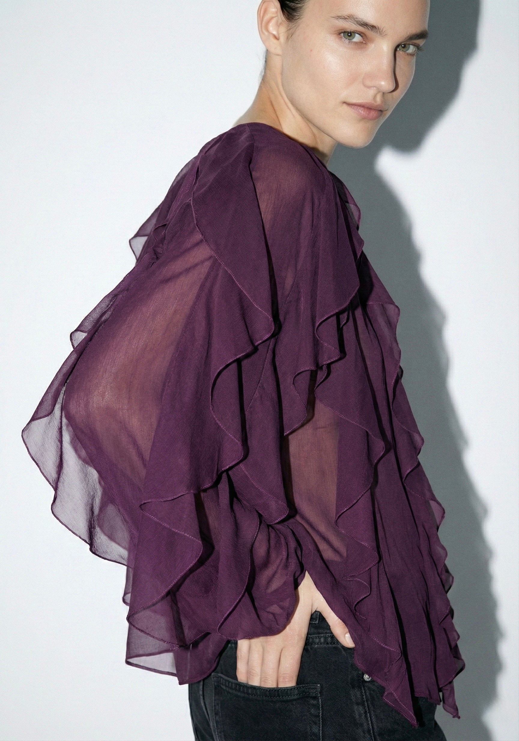 BLOUSE VOILE À VOLANTS