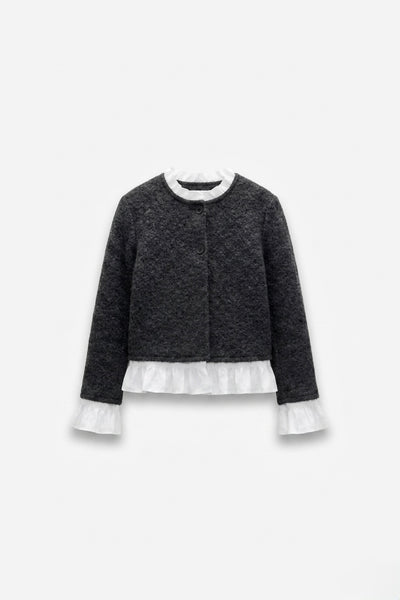 STRUCTURED CARDIGAN WITH INTEGRATED RUFFLES