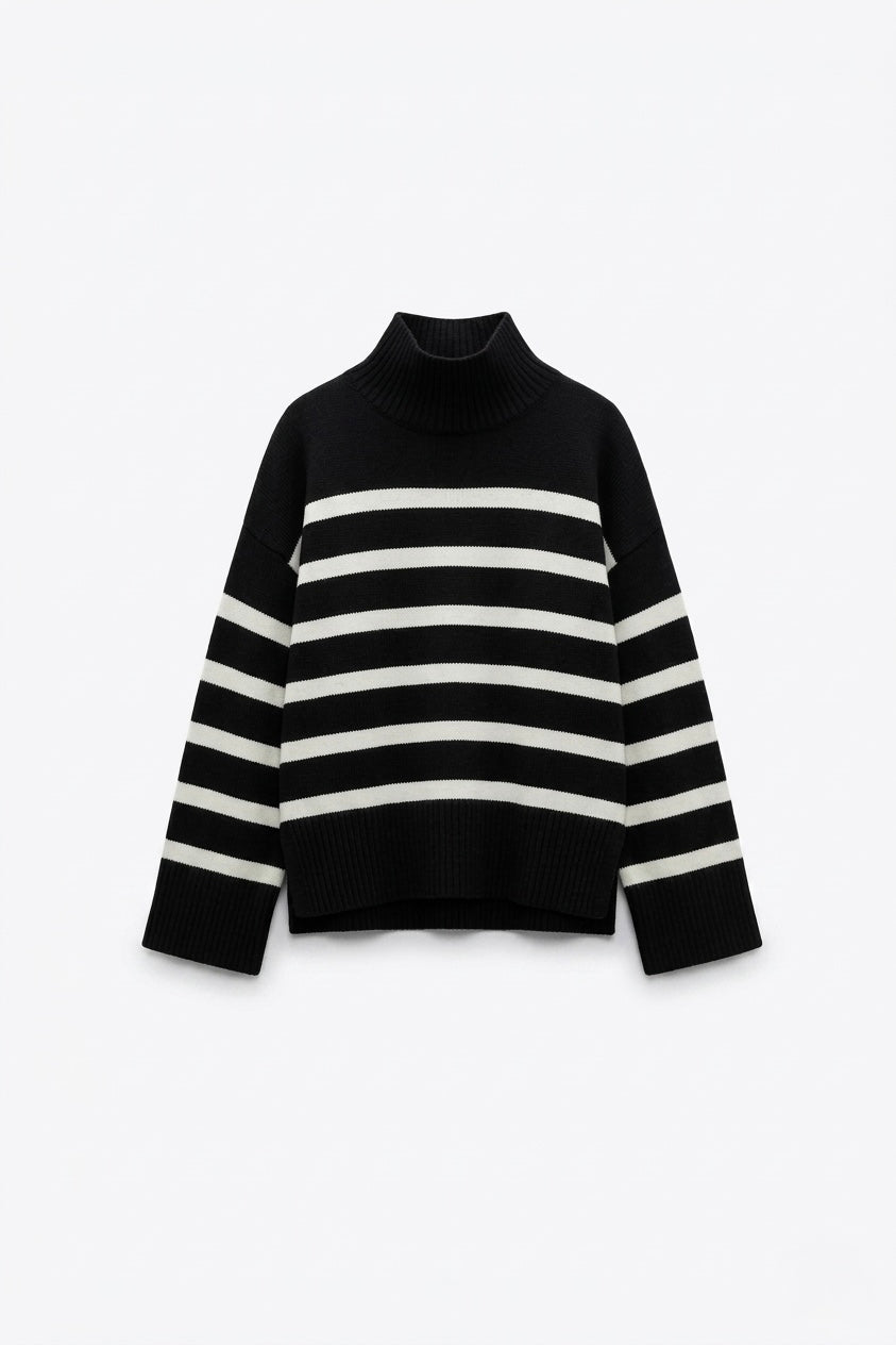 PULL MARINIÈRE À COL MONTANT