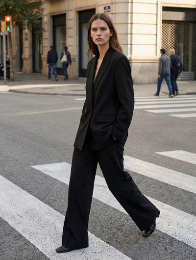 DOUBLE-BREASTED STRAIGHT-CUT BLAZER