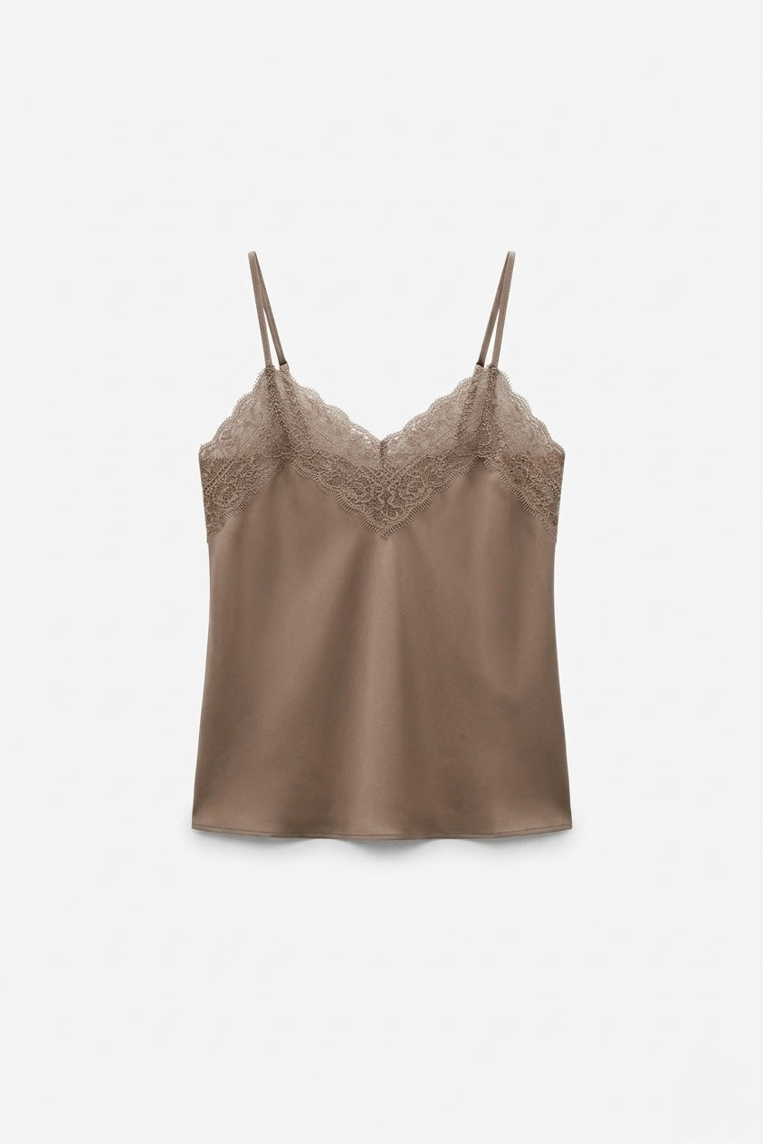 TOP SATINÉ AVEC DENTELLE