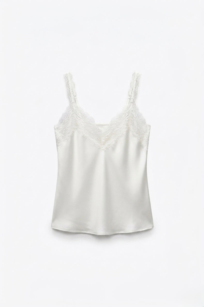 TOP SATINÉ AVEC DENTELLE