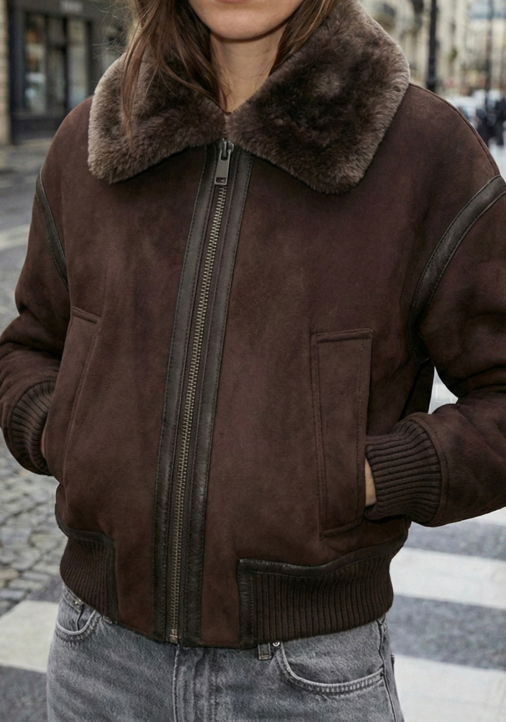 BLOUSON BOMBER DOUBLÉ FOURRURE