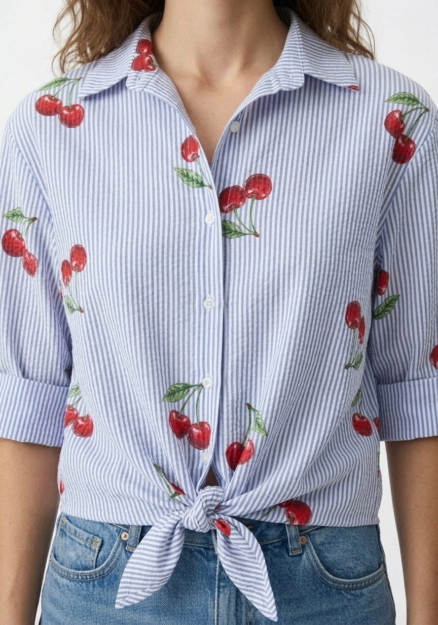 CHEMISE RAYÉE MOTIF CERISES