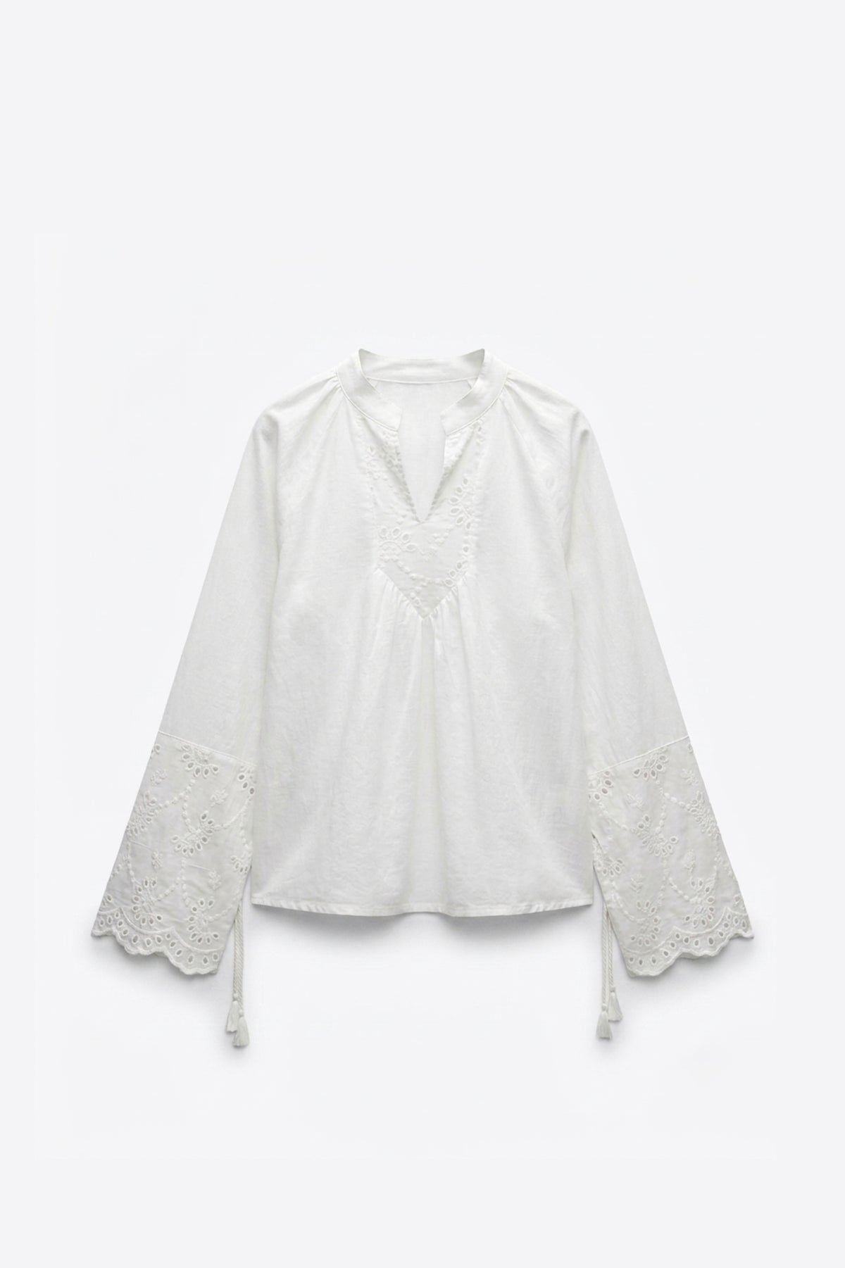 BLOUSE COL V DENTELLE MANCHES AMPLES