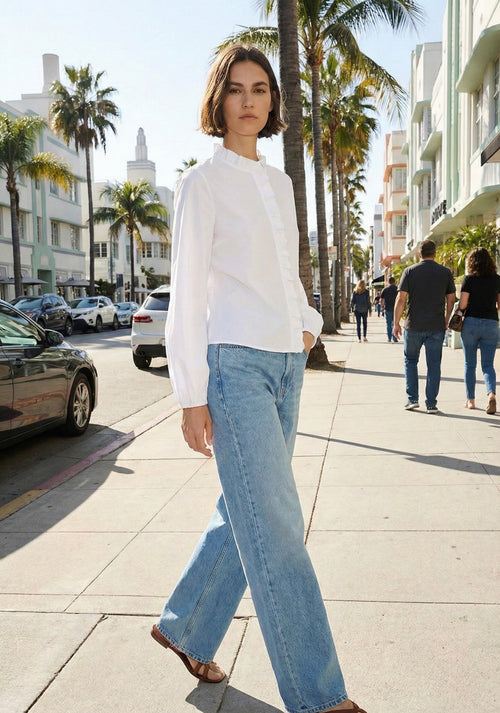 BLOUSE COL MONTANT À FRONCES