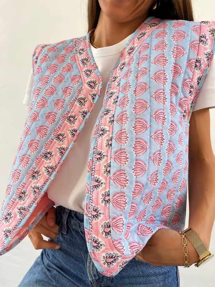 GILET MATELASSÉ À MOTIF FLORAL