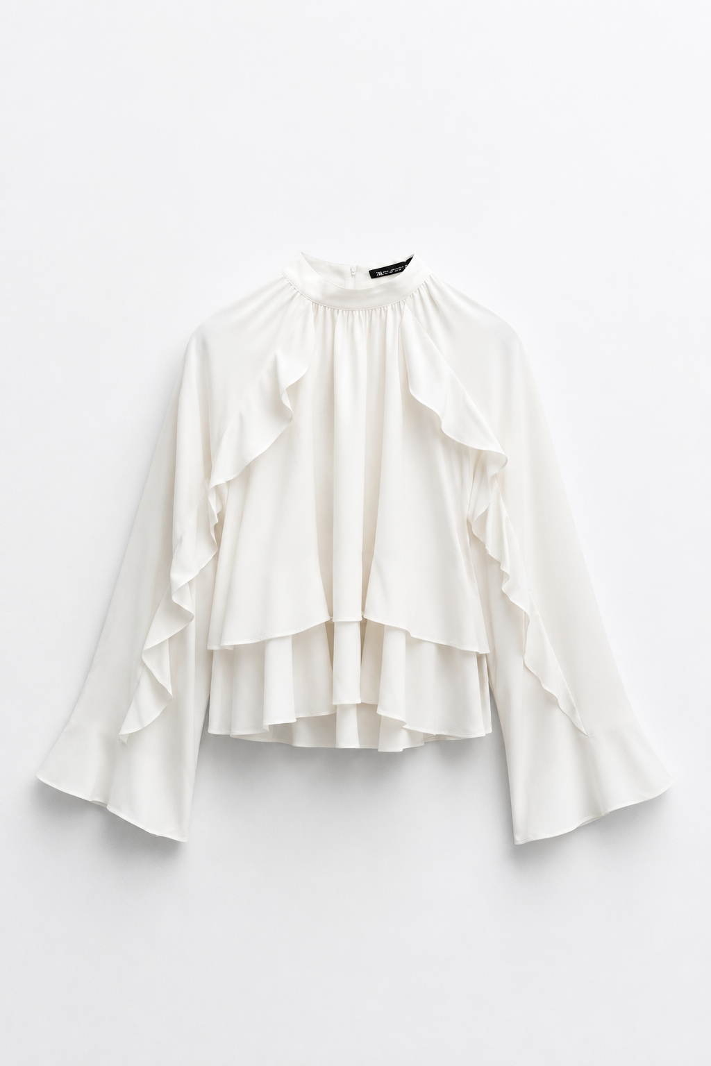 BLOUSE COURTE COL MONTANT VOLANTS