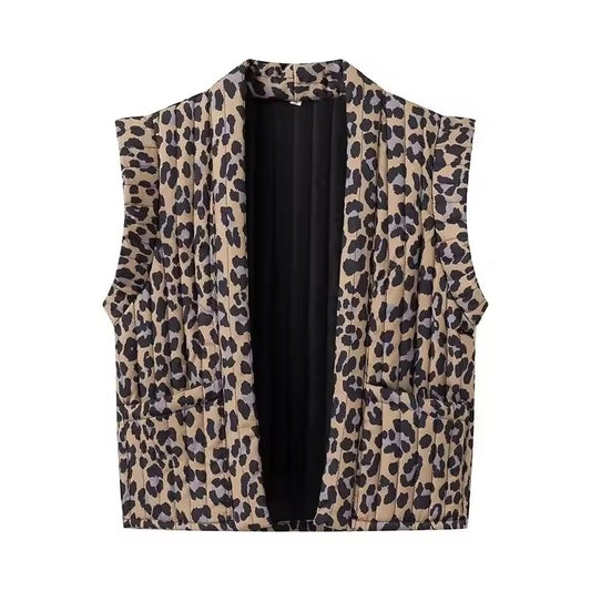 VESTE SANS MANCHES IMPRIMÉE LÉOPARD