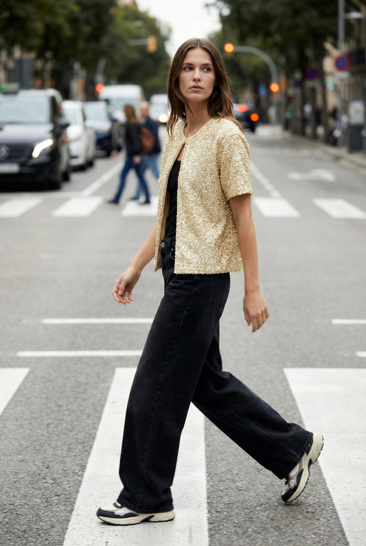 TOP EN MAILLE À SEQUINS