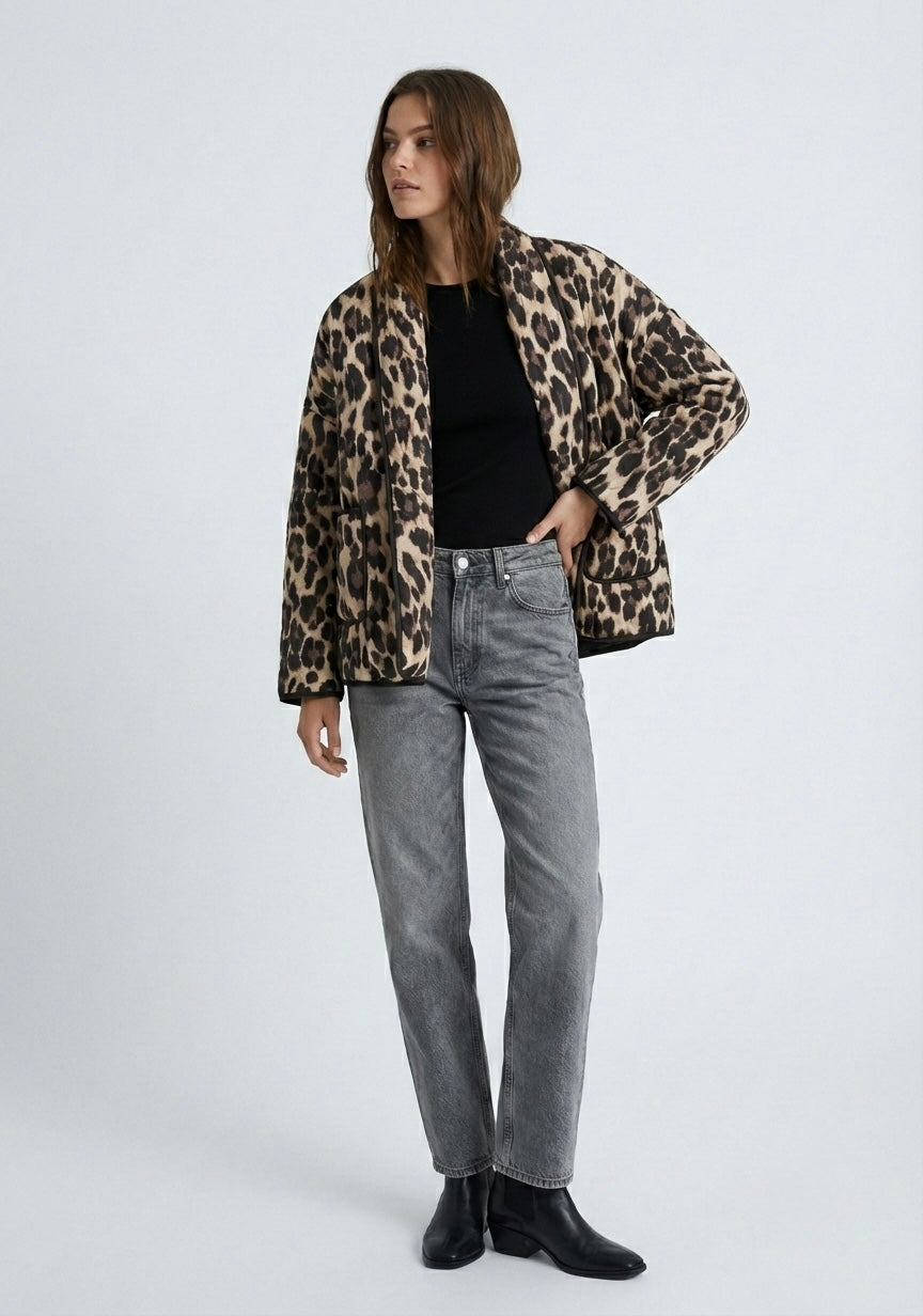 VESTE COURTE MOTIF LÉOPARD STRUCTURÉE