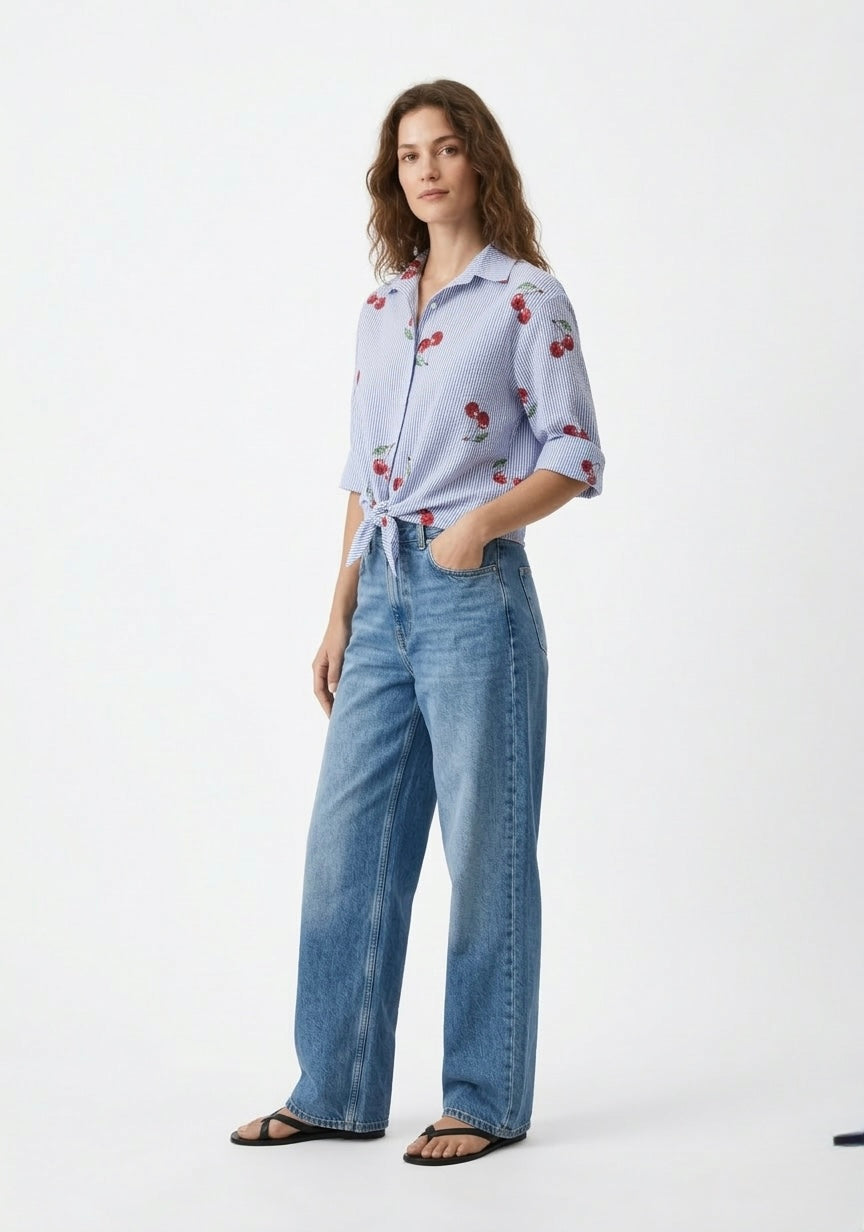 CHEMISE RAYÉE MOTIF CERISES
