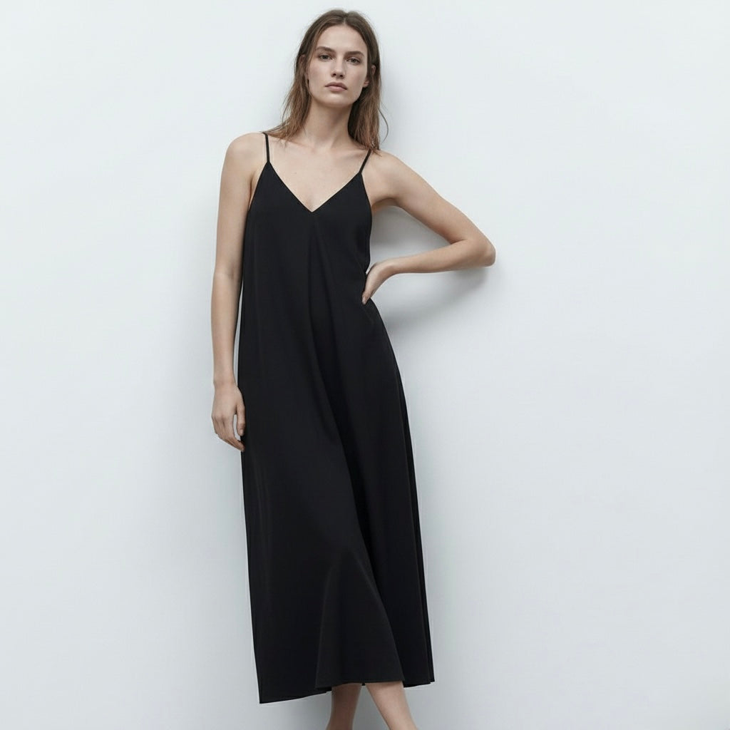 ROBE FLUIDE À BRETELLES EN SATIN