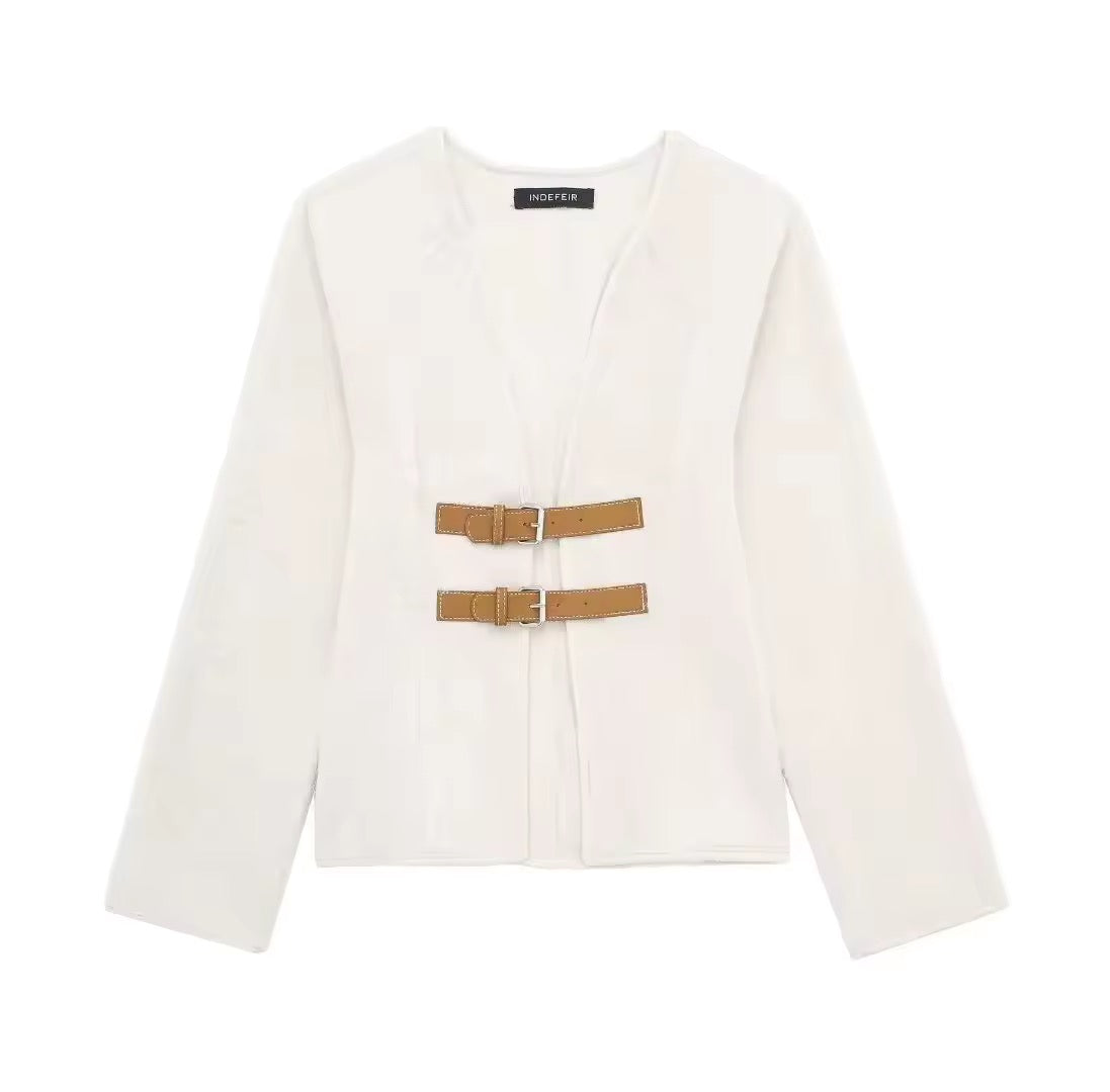 Gilet avec double ceinture en cuir PU