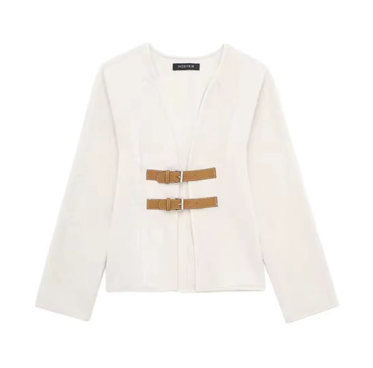 Gilet avec double ceinture en cuir PU