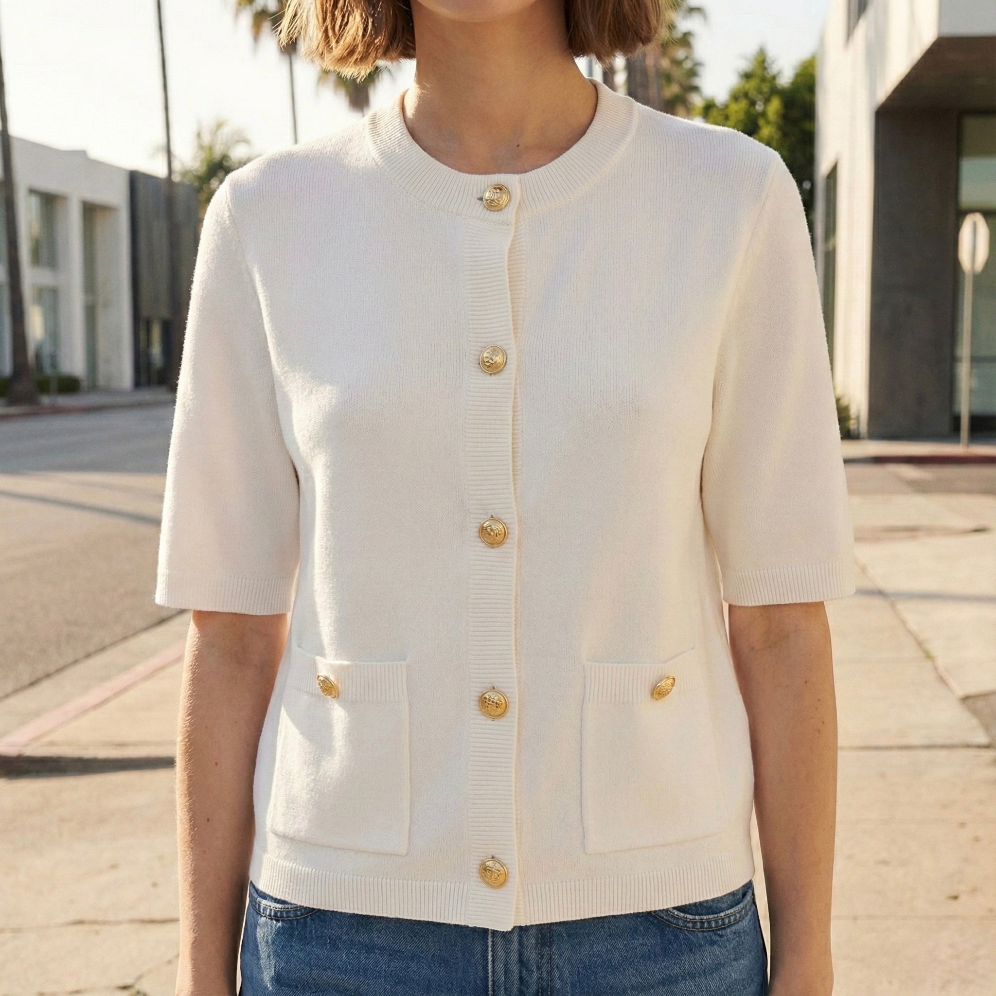 CARDIGAN MAILLE STRUCTURÉE À POCHES ET BOUTONS MÉTAL