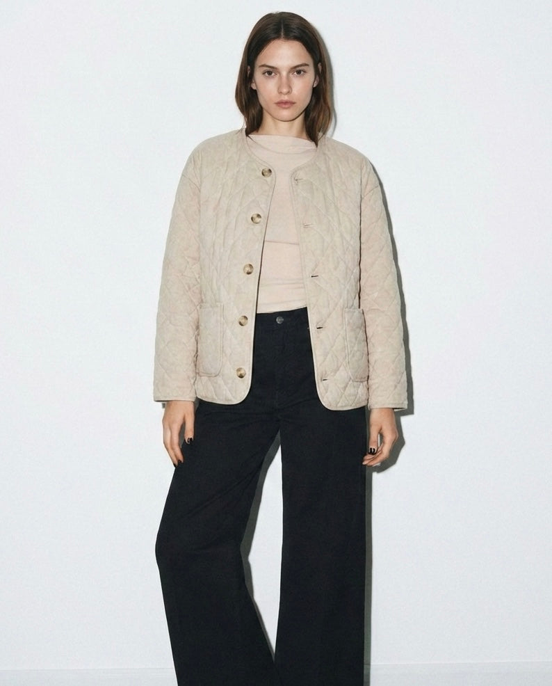 LINEN-EFFECT PADDED JACKET