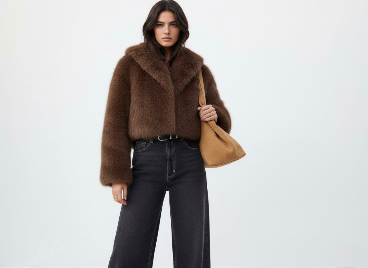 VESTE COURTE EN EFFET FOURRURE ÉPAISSE