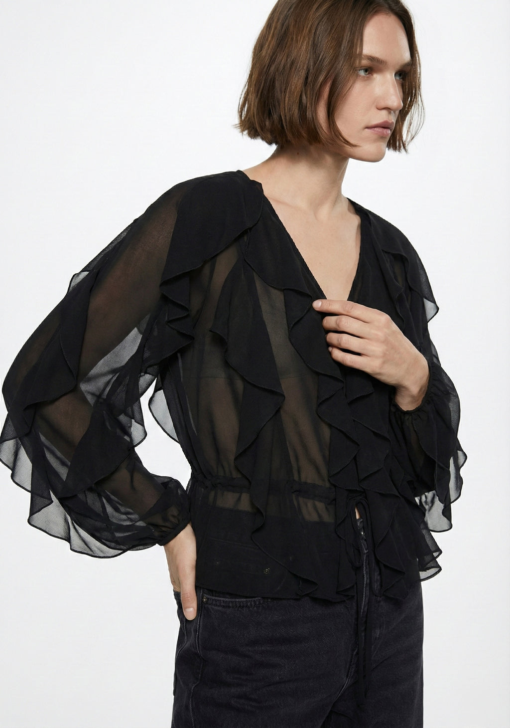 BLOUSE VOILE À VOLANTS