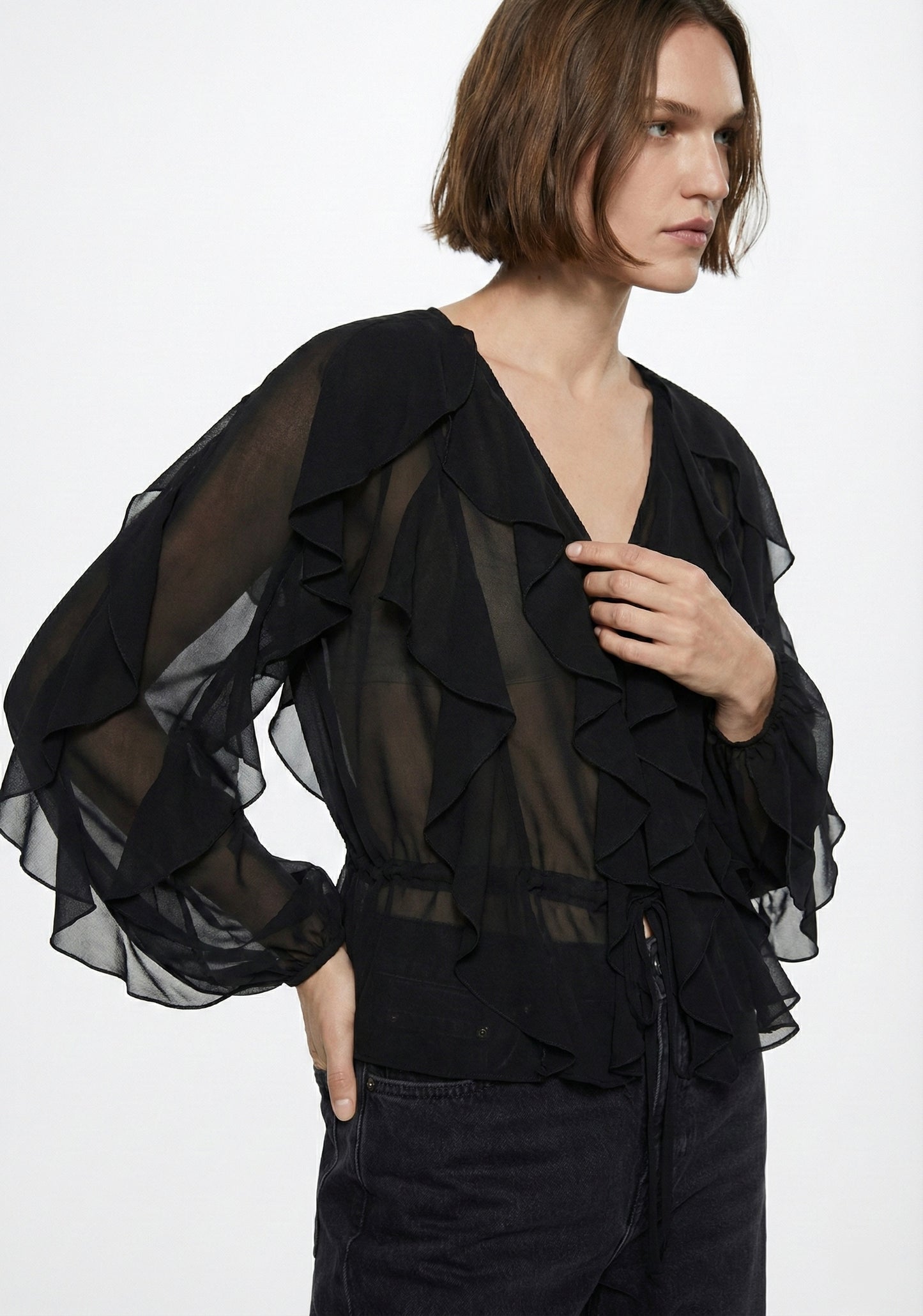 BLOUSE VOILE À VOLANTS
