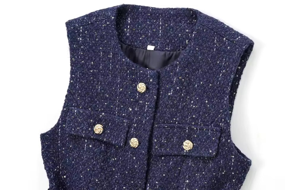 GILET STRUCTURÉ EN TWEED À CEINTURE