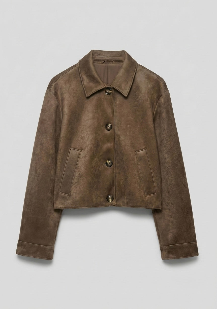 VESTE COURTE À COL CLASSIQUE ET BOUTONNAGE