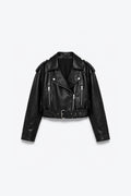 VESTE COURTE EFFET CUIR CEINTURÉE