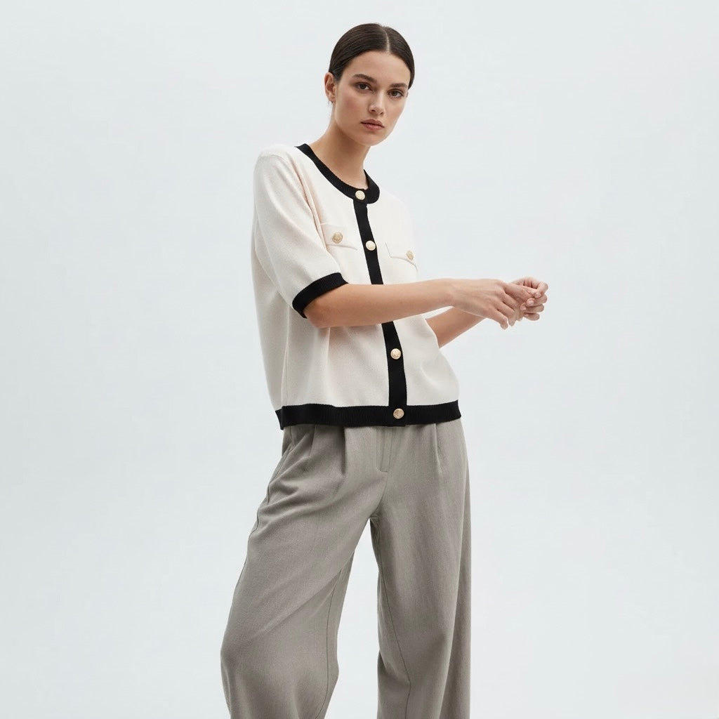 CARDIGAN CONTRASTÉ À BOUTONS DORÉS