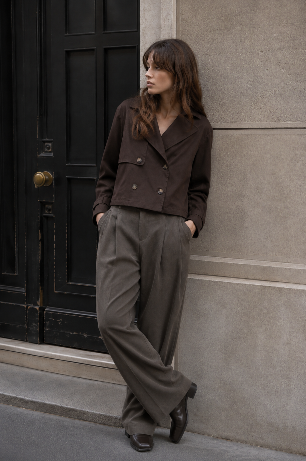 TRENCH-COAT COURT À DOUBLE BOUTONNAGE MARRON