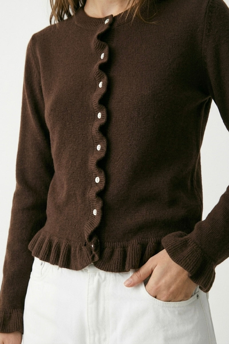 CARDIGAN MAILLE TEXTURÉE À FINITIONS VOLANTÉES