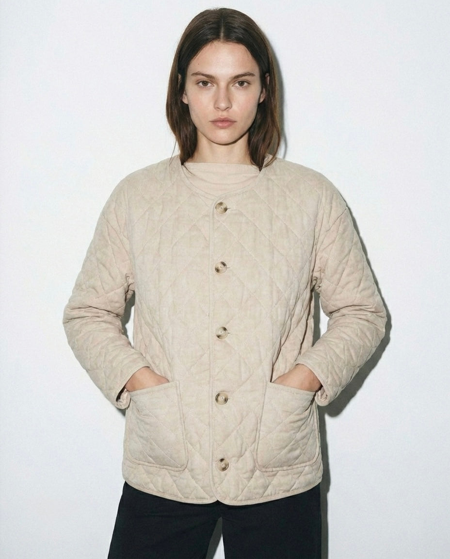 LINEN-EFFECT PADDED JACKET