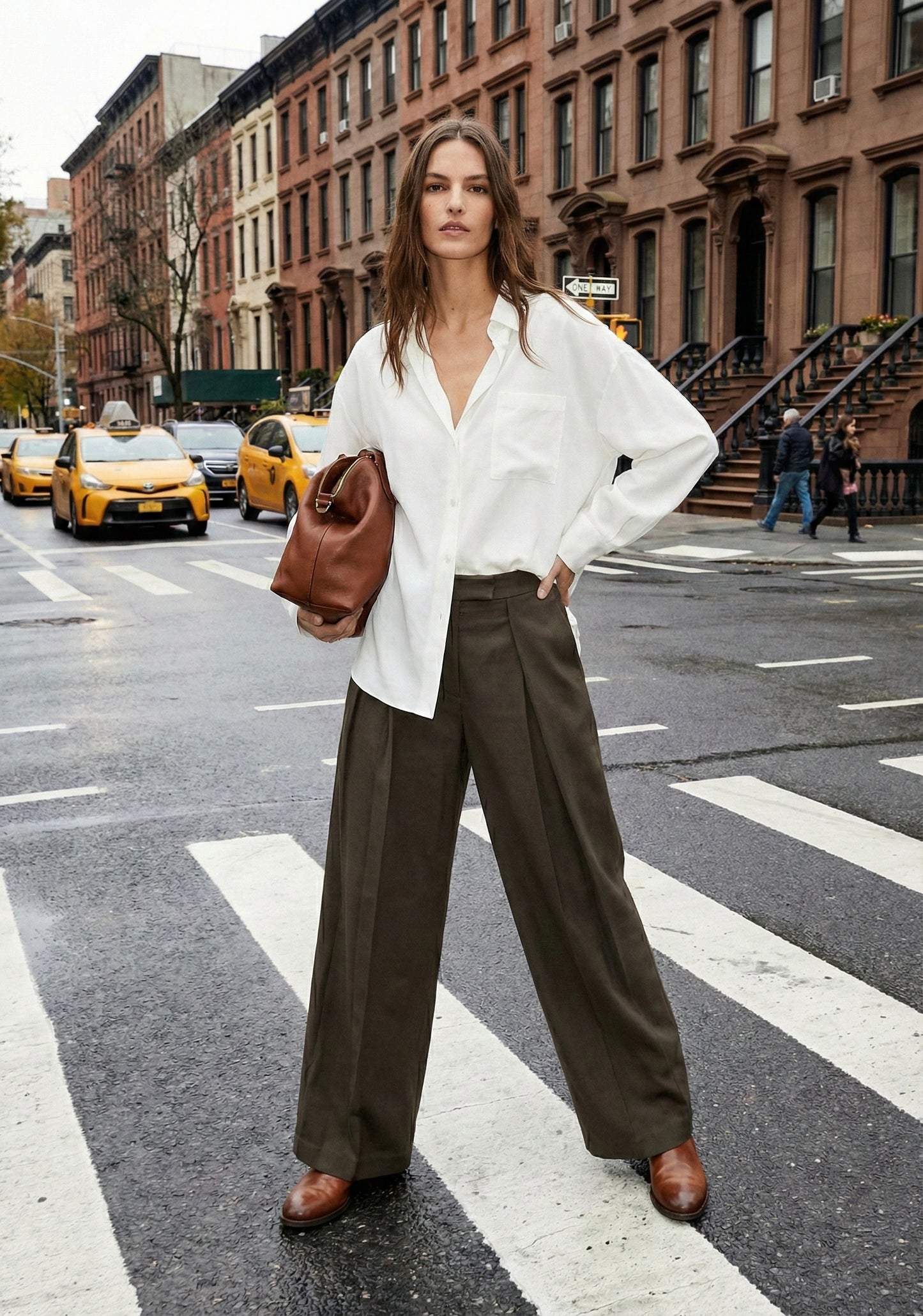 PANTALON FLUIDE À PINCES ET TAILLE MARQUÉE