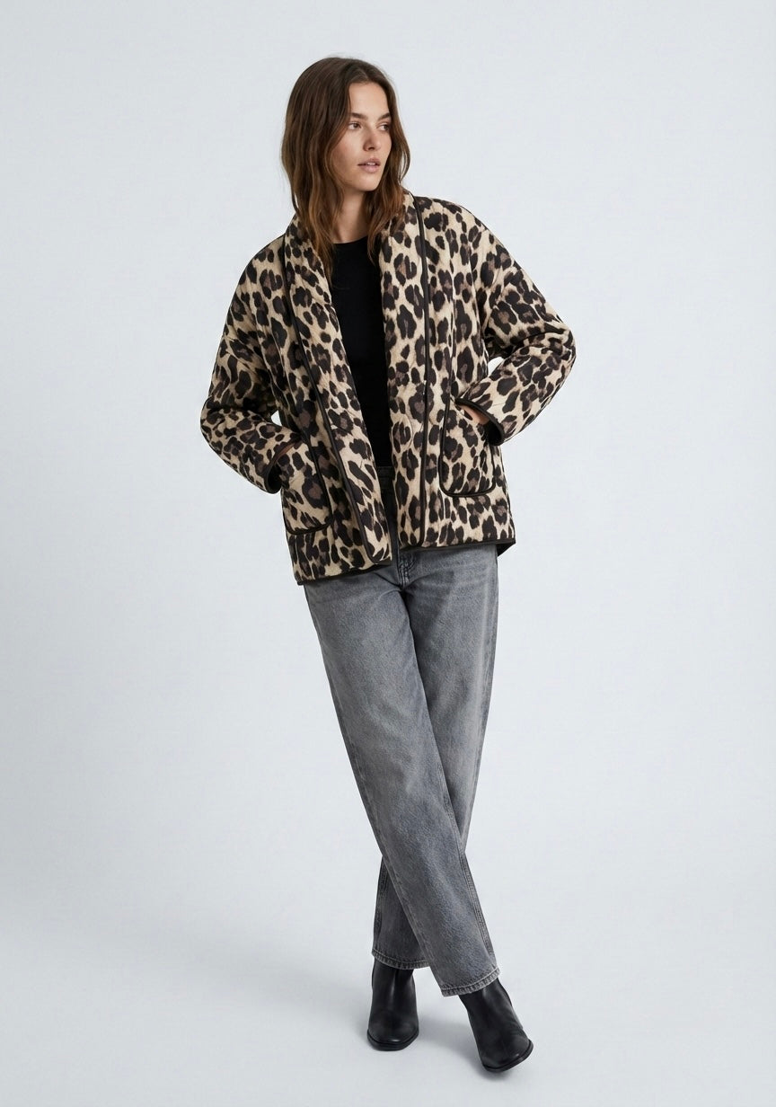 VESTE COURTE MOTIF LÉOPARD STRUCTURÉE