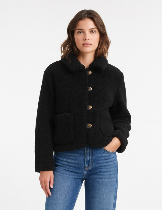 VESTE COURTE EN BOUCLETTE AVEC BOUTONS DORÉS