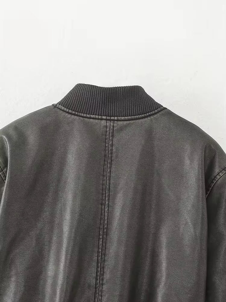 BOMBER EFFET CUIR LISSE