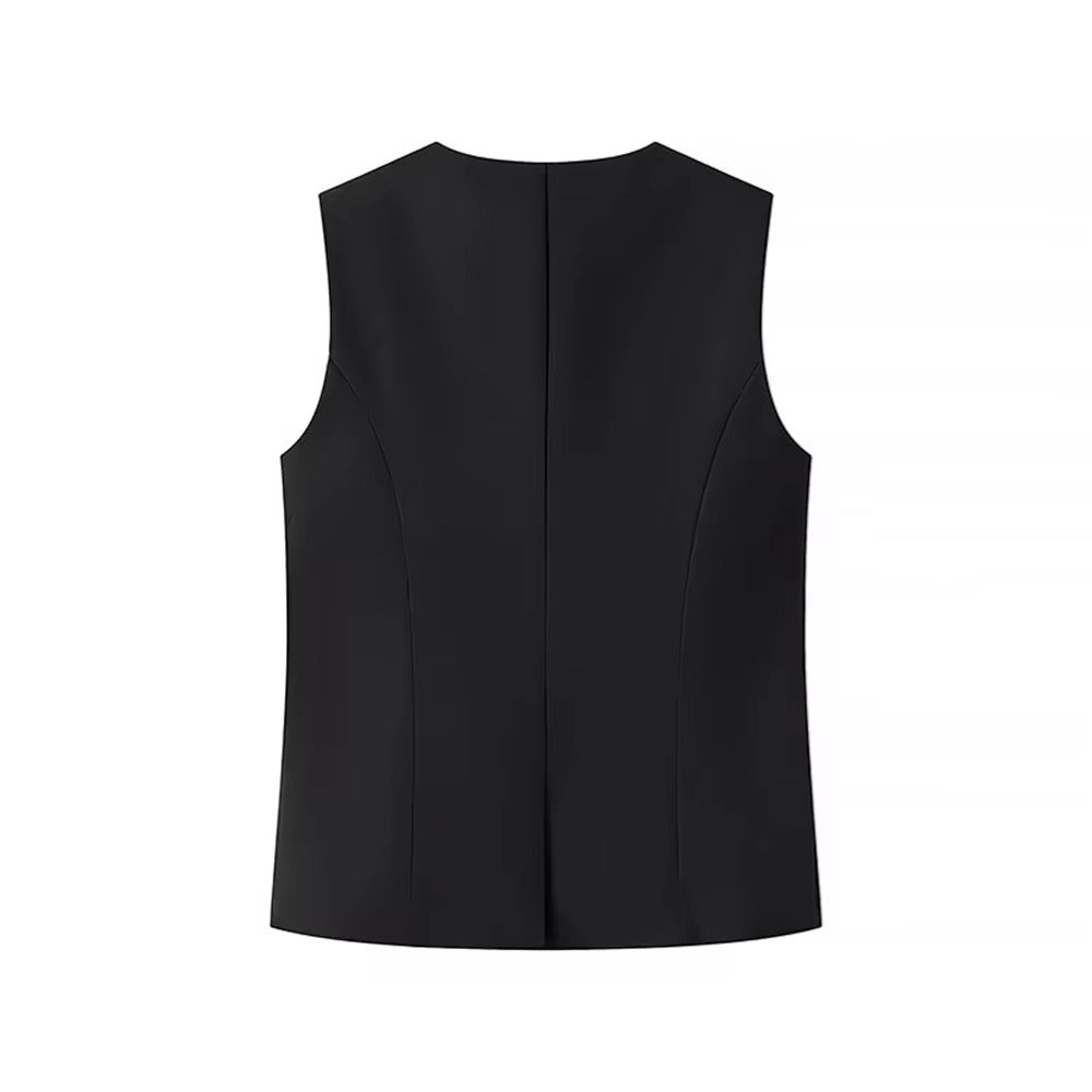 GILET SANS MANCHES À DÉTAILS DE FERMETURE DÉCORATIFS