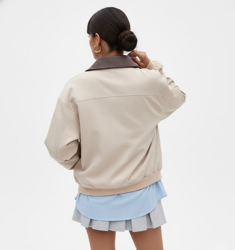 BLOUSON CONTRASTÉ À COL CLASSIQUE