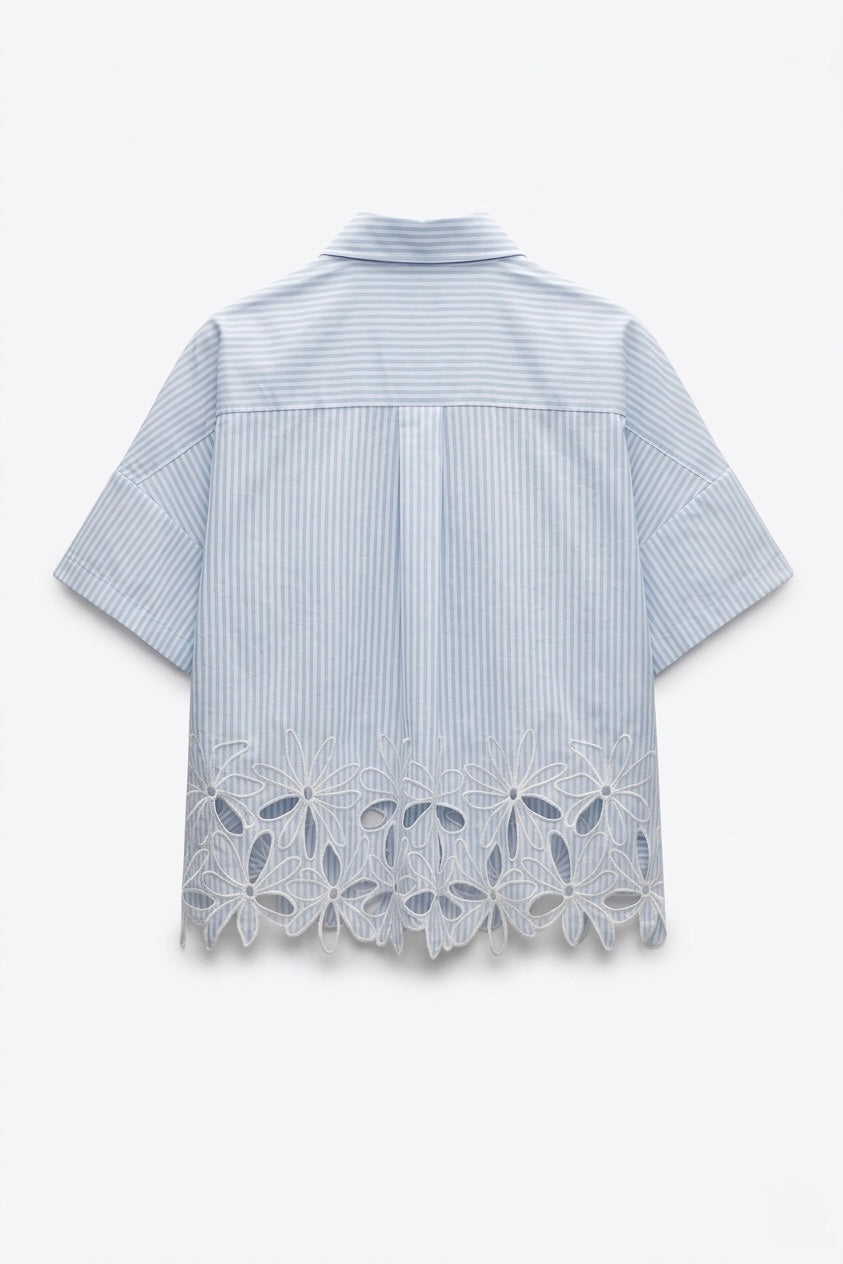 CHEMISE RAYÉE BRODERIES AJOURÉES