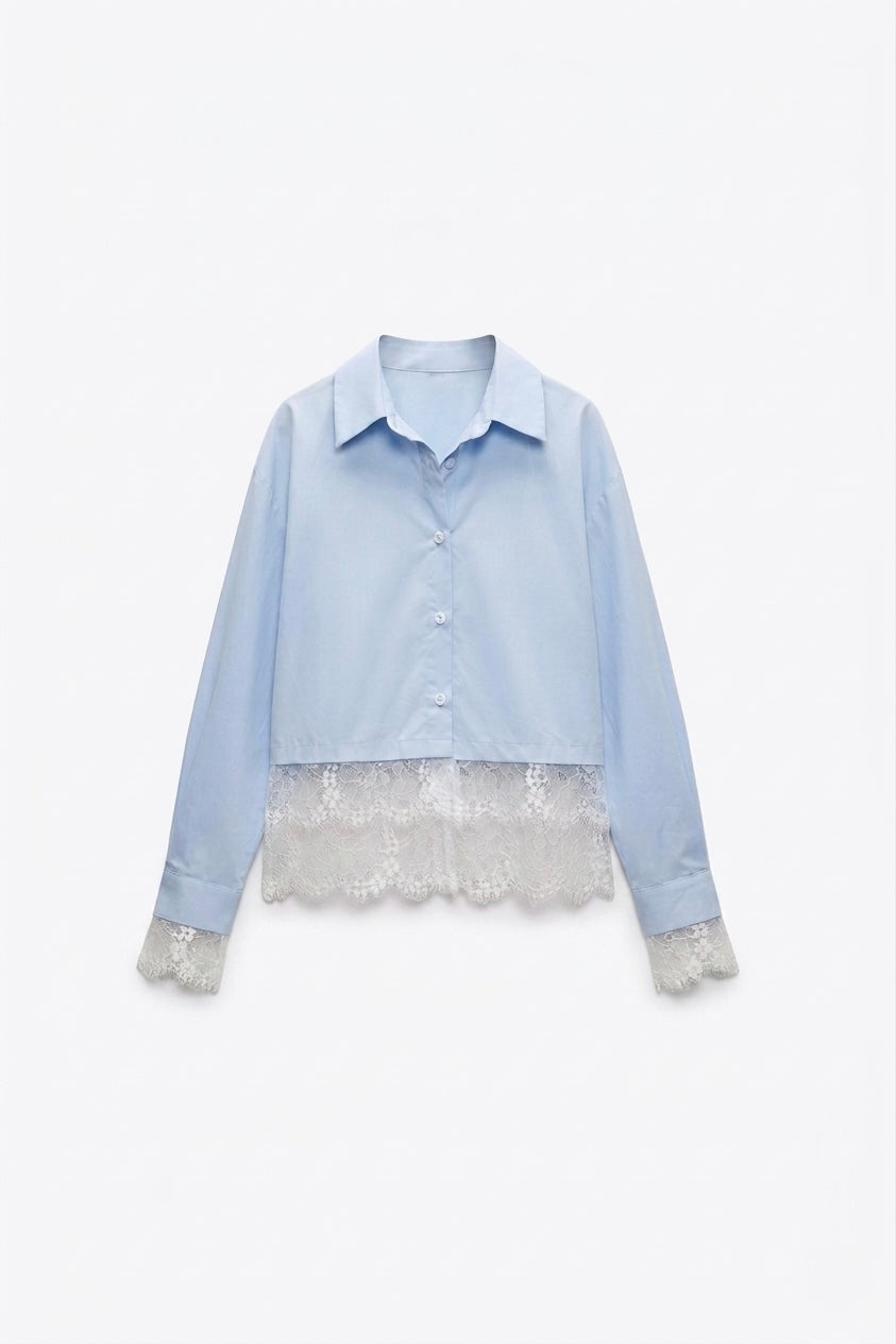 CHEMISE BLEUE DÉTAIL DENTELLE