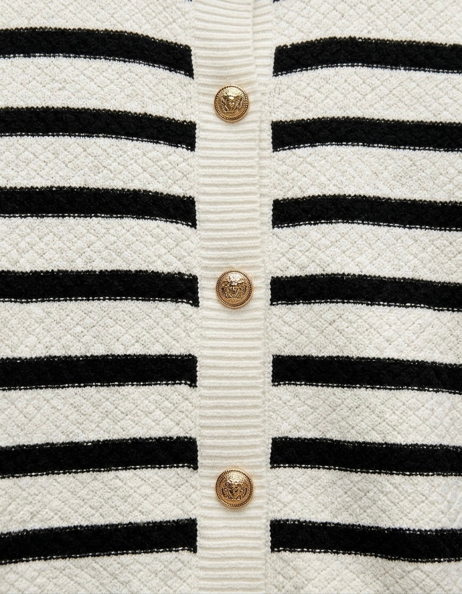 CARDIGAN EN MAILLE RAYÉ À BOUTONS DORÉS