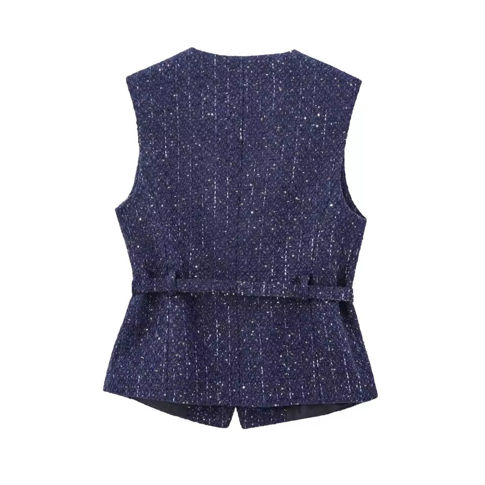 GILET STRUCTURÉ EN TWEED À CEINTURE