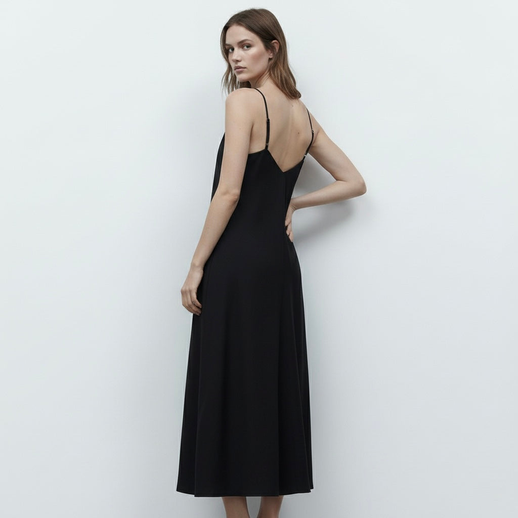 ROBE FLUIDE À BRETELLES EN SATIN