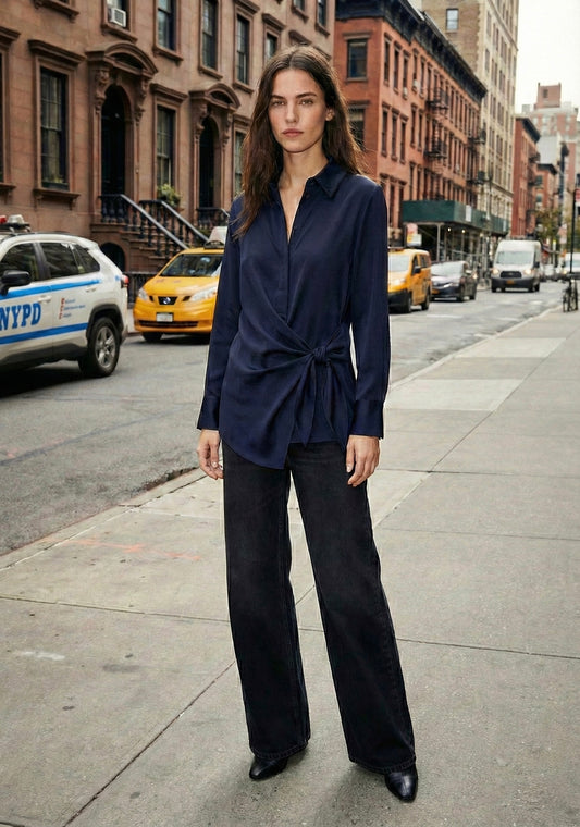 BLOUSE À LIEN NOUÉ COL ROND