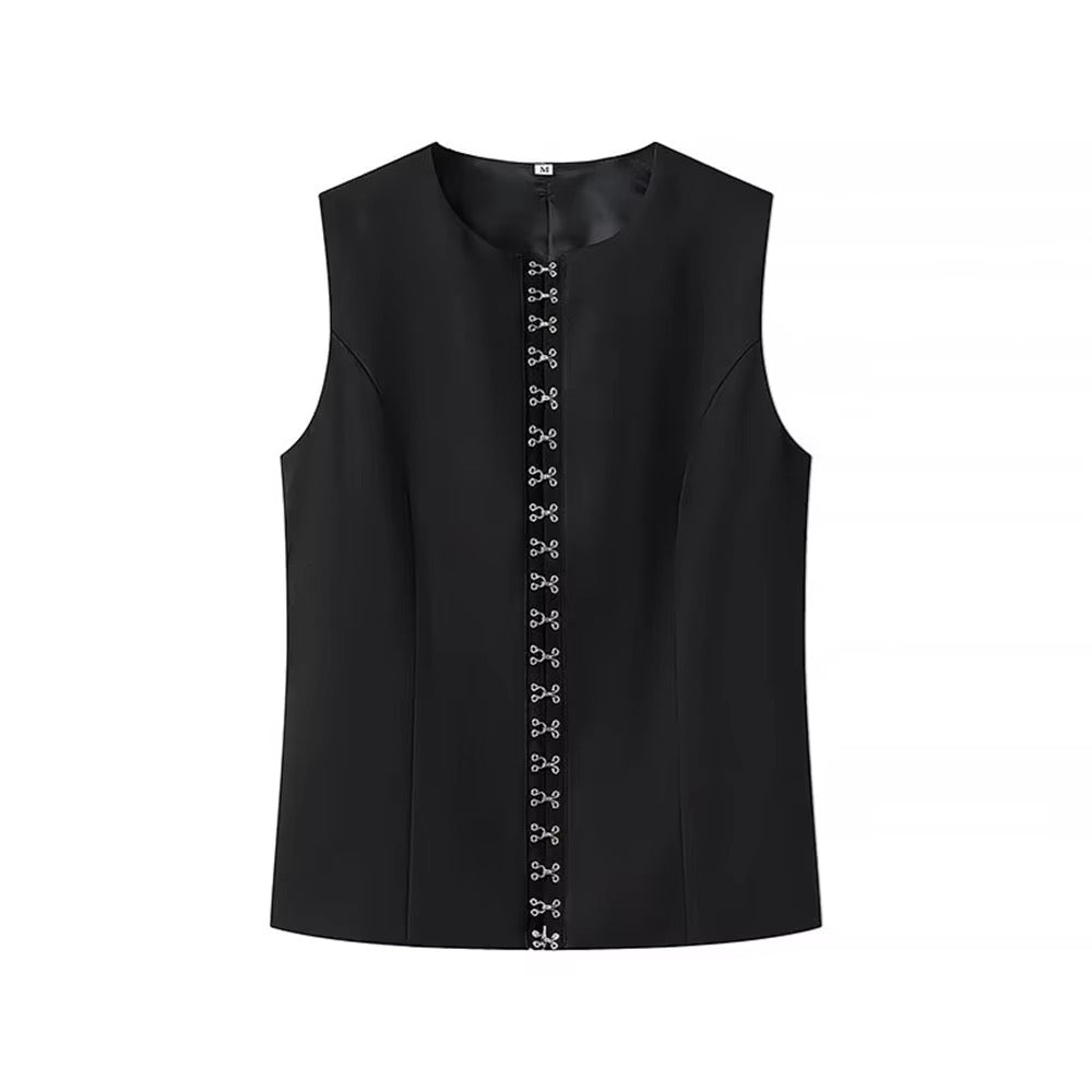 GILET SANS MANCHES À DÉTAILS DE FERMETURE DÉCORATIFS
