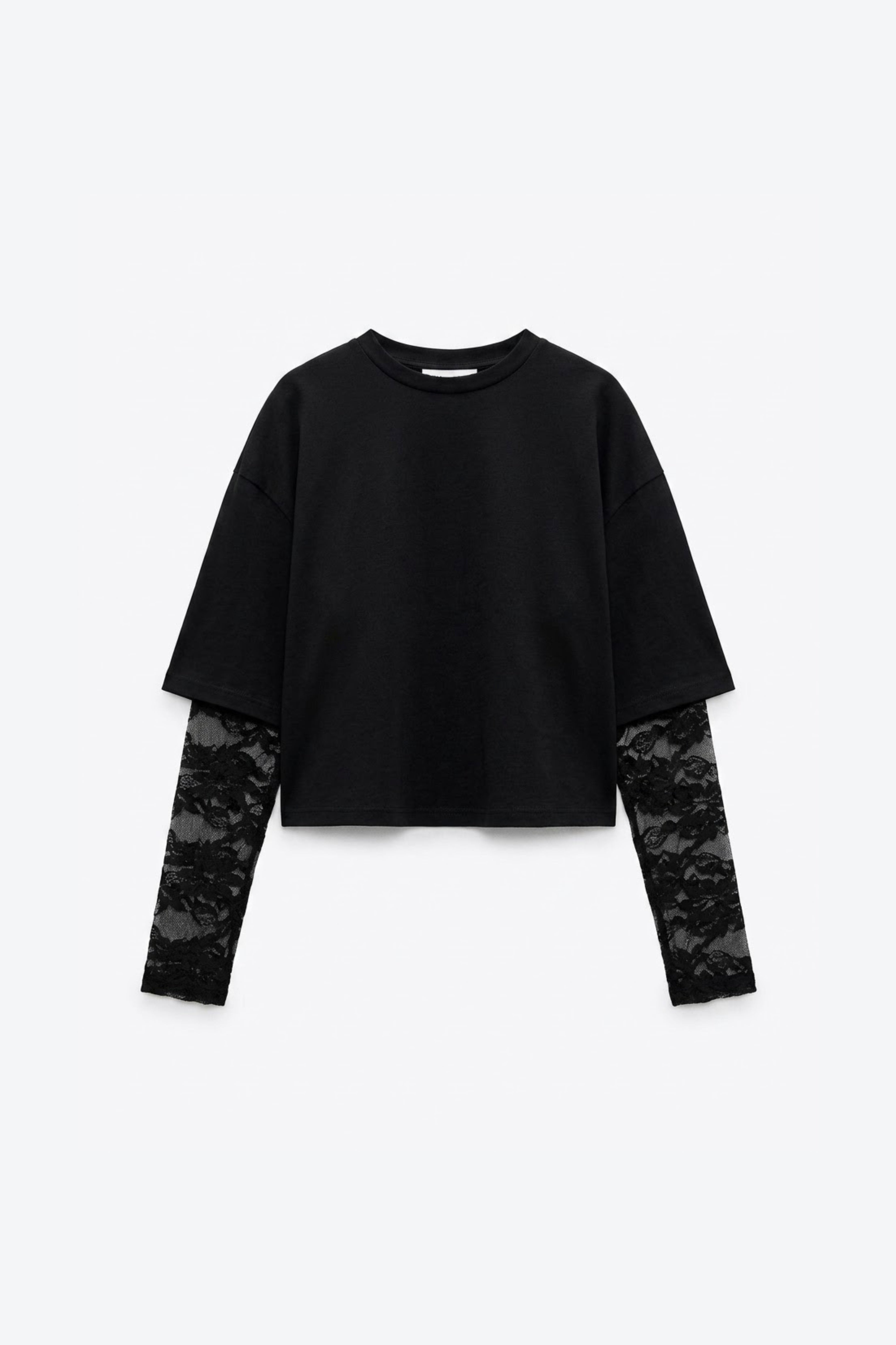 T-SHIRT BI-MATIÈRE À MANCHES EN DENTELLE